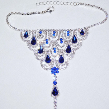 Stonefans Blue Royal Blue Rhinestone Barefoot Anklet Sandal Сватбени високи токчета Toe Ring Glezen Гривна на крака Верижка Бижута