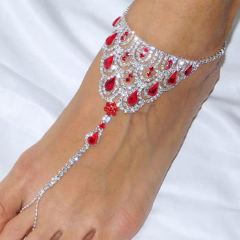 Stonefans Blue Royal Blue Rhinestone Barefoot Anklet Sandal Сватбени високи токчета Toe Ring Glezen Гривна на крака Верижка Бижута