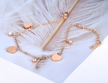 AENINE Classic Love Heart Anklet Foot Chain Розово златисто цвят Модни глезени от неръждаема стомана Бижута за жени Момичета AA19027