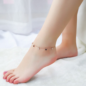 AENINE Classic Love Heart Anklet Foot Chain Розово златисто цвят Модни глезени от неръждаема стомана Бижута за жени Момичета AA19027