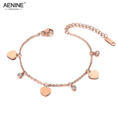 AENINE Classic Love Heart bokalánc láblánc rózsa arany színű divat rozsdamentes acél bokalánc ékszer női lányoknak AA19027