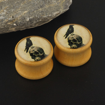 1 Pair Skull Wood Ear Gauges Plugs and Tunnel 6-20Mm Ear Strecher Expander Saddle Plug Piercing Flesh Tunnels Dilatacion Oreja