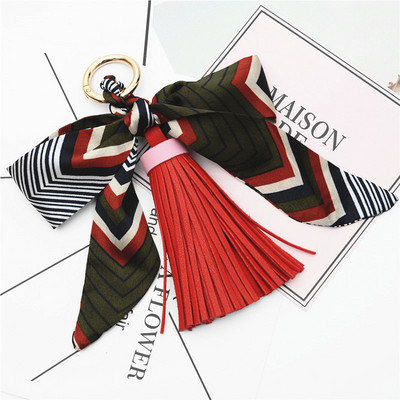 Eșarfe la modă de înaltă calitate Suport cheie panglică cu fundătură rafinată din piele PU ciucuri brelocuri femei geantă cu pandantiv breloc