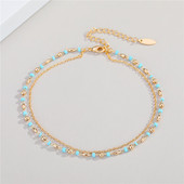 1PC Boem, minimalist, mai multe straturi, mărgele de picior, lanț de gleznă pentru femei, nou la modă, brățară rotundă cu ciucuri mici, bijuterii de plajă