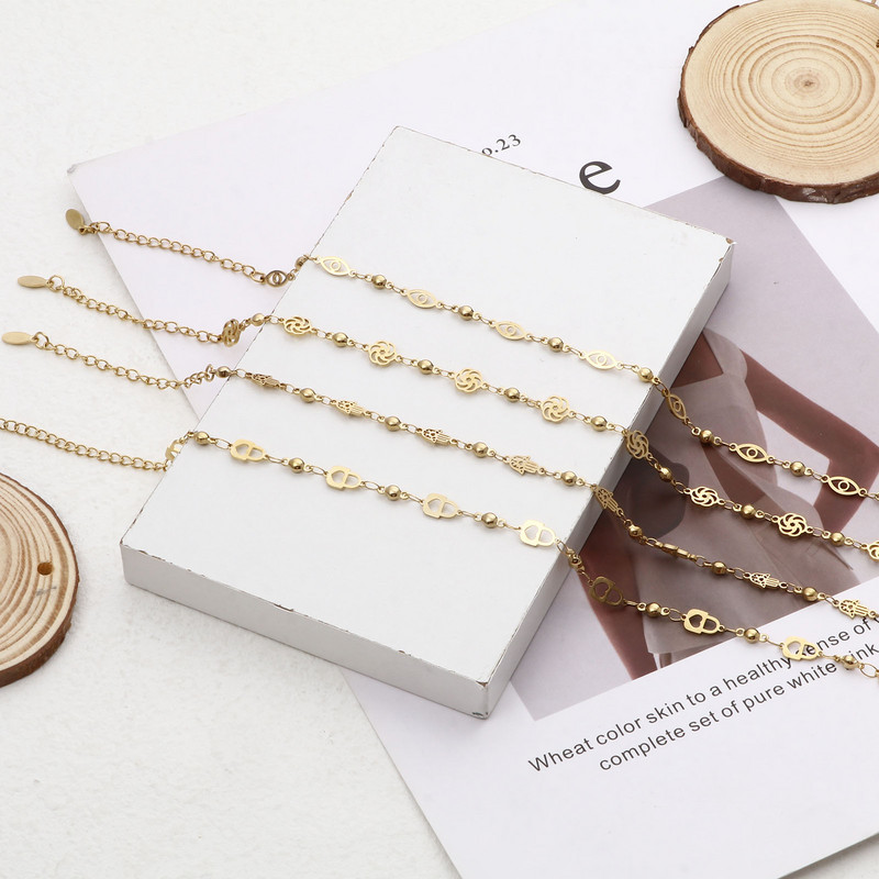 gleznă din oțel inoxidabil 304 de culoare aurie de culoare argintie, cu flori de ochi rău, brățară pe picior, lanț pentru picioare, bijuterii, accesorii pentru femei, 1 bucată