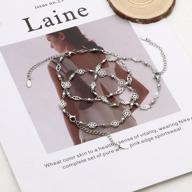 gleznă din oțel inoxidabil 304 de culoare aurie de culoare argintie, cu flori de ochi rău, brățară pe picior, lanț pentru picioare, bijuterii, accesorii pentru femei, 1 bucată