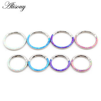 Alisouy 1 бр. 316L неръждаема стомана 16G Twist Hinged Clicker Nose Pregrada Ring Opal Hoop Вежди Устни Халки за уши Бижута за пиърсинг