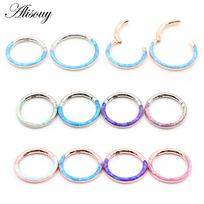Alisouy 1 бр. 316L неръждаема стомана 16G Twist Hinged Clicker Nose Pregrada Ring Opal Hoop Вежди Устни Халки за уши Бижута за пиърсинг