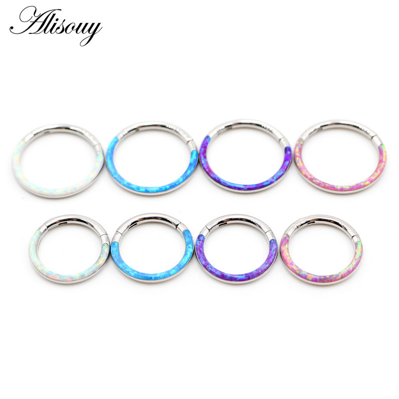 Alisouy 1db 316L rozsdamentes acél 16G csavart csuklós Clicker orr septum gyűrű opál karika szemöldök ajak fülgyűrű test piercing ékszer