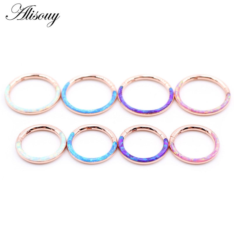 Alisouy 1db 316L rozsdamentes acél 16G csavart csuklós Clicker orr septum gyűrű opál karika szemöldök ajak fülgyűrű test piercing ékszer
