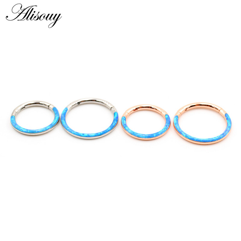 Alisouy 1db 316L rozsdamentes acél 16G csavart csuklós Clicker orr septum gyűrű opál karika szemöldök ajak fülgyűrű test piercing ékszer