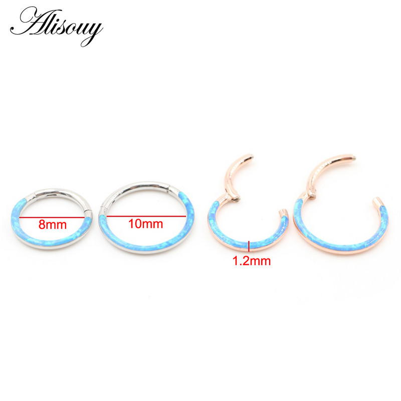 Alisouy 1db 316L rozsdamentes acél 16G csavart csuklós Clicker orr septum gyűrű opál karika szemöldök ajak fülgyűrű test piercing ékszer