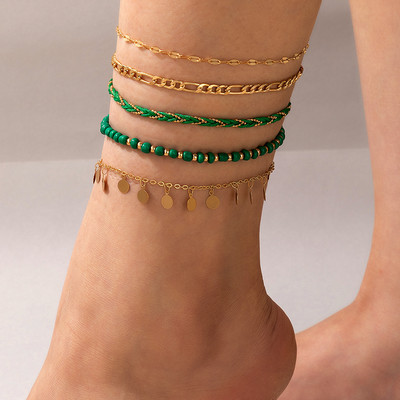 docona 5db Boho Shell medál kék gyöngyös bokalánc szett női többrétegű pulyka Evil Eye elasztikus láblánc strandékszer 8841