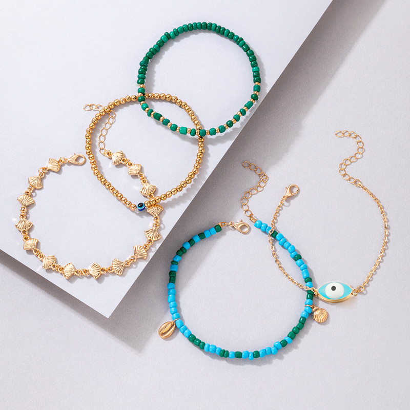 docona 5db Boho Shell medál kék gyöngyös bokalánc szett női többrétegű pulyka Evil Eye elasztikus láblánc strandékszer 8841