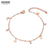 AENINE Rose Gold színű bokalánc nőknek Star Moon CZ Stone Charm rozsdamentes acél ünnepi ékszerek, állítható hosszúságú AA19021