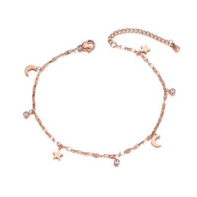 AENINE Rose Gold színű bokalánc nőknek Star Moon CZ Stone Charm rozsdamentes acél ünnepi ékszerek, állítható hosszúságú AA19021