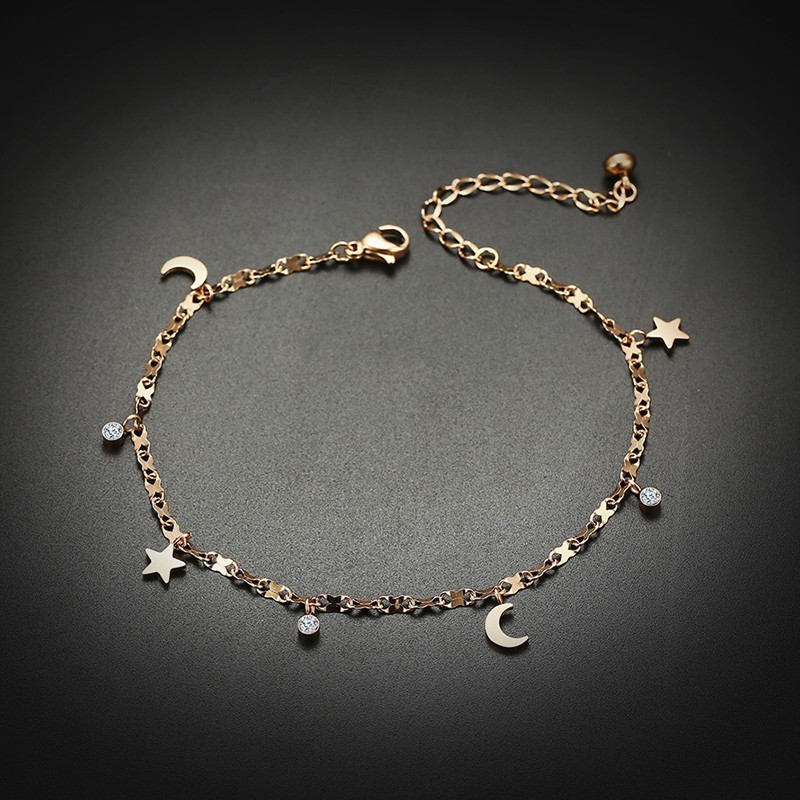 AENINE Rose Gold színű bokalánc nőknek Star Moon CZ Stone Charm rozsdamentes acél ünnepi ékszerek, állítható hosszúságú AA19021