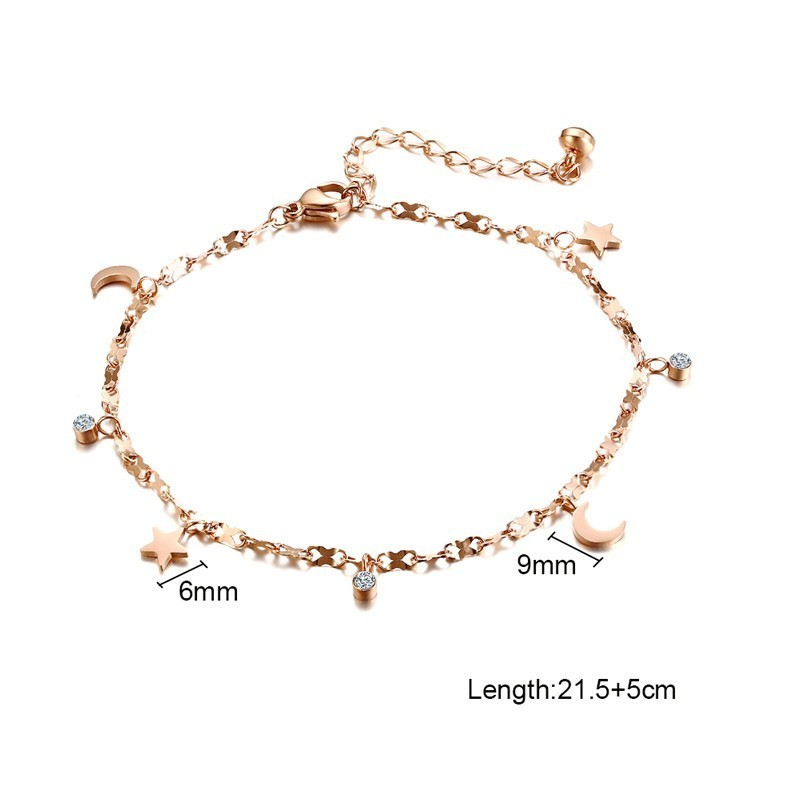 AENINE Rose Gold színű bokalánc nőknek Star Moon CZ Stone Charm rozsdamentes acél ünnepi ékszerek, állítható hosszúságú AA19021