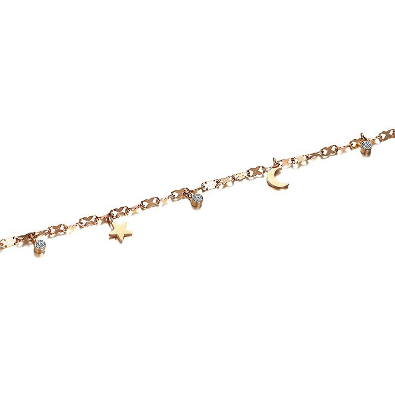 AENINE Rose Gold színű bokalánc nőknek Star Moon CZ Stone Charm rozsdamentes acél ünnepi ékszerek, állítható hosszúságú AA19021