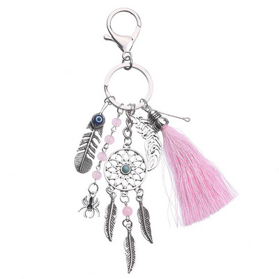 1 buc. Breloc pentru femei Dreamcatcher, ciucuri boem, cu frunze de doamnă, geantă, pandantiv pentru telefon, breloc pentru femei, cadou, lanț de chei, bijuterii boho, cadou