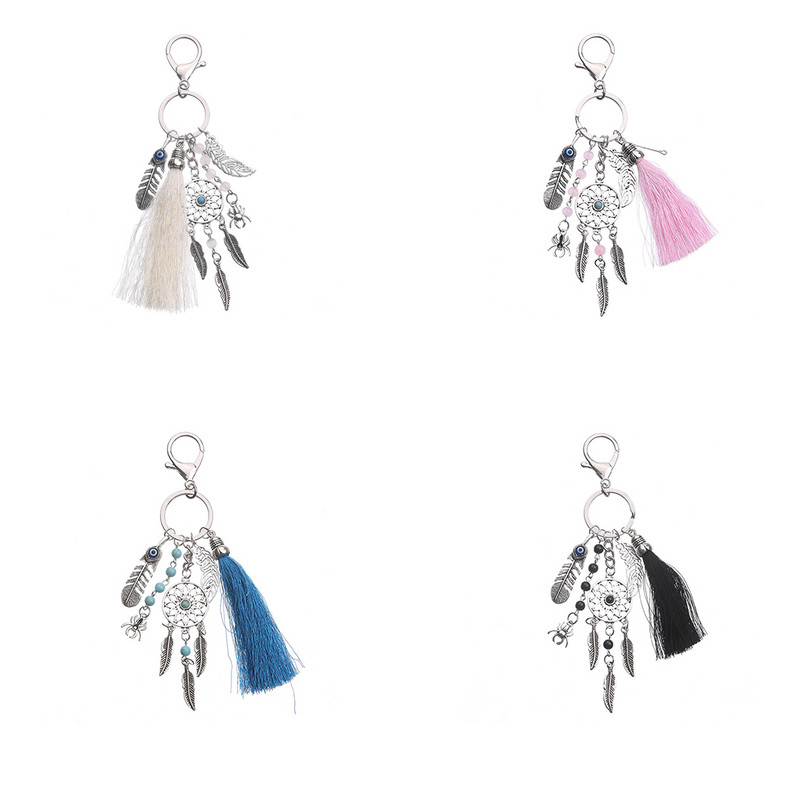 1 buc. Breloc pentru femei Dreamcatcher, ciucuri boem, cu frunze de doamnă, geantă, pandantiv pentru telefon, breloc pentru femei, cadou, lanț de chei, bijuterii boho, cadou