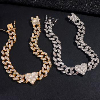 Модни нови Iced Out Heart Crystal Cuban Chain Glezens Гривна за жени Хип-хоп павирани планински диаманти Link Glezen Barefoot Jewelry