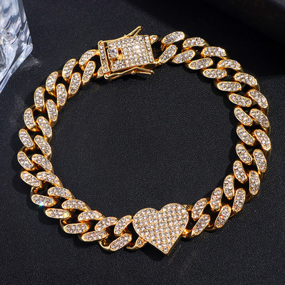 La modă, Iced Out, inimă, cristal, lanț cubanez, gleznă, brățară pentru femei, Hip Hop, pavată cu stras, gleznă, bijuterii desculțe