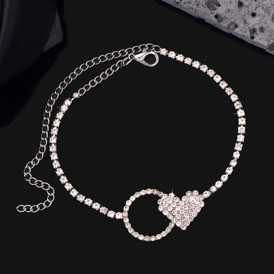 La modă, Iced Out, inimă, cristal, lanț cubanez, gleznă, brățară pentru femei, Hip Hop, pavată cu stras, gleznă, bijuterii desculțe