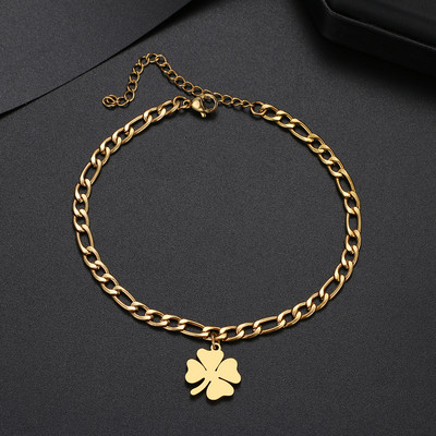 Trifoi din oțel inoxidabil gleznă, accesoriu cu lanț cubanez de modă, gleznă de plajă de vară pentru femei, bijuterii pentru picioare, cadouri pentru picioare de culoare aurie