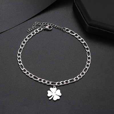 Trifoi din oțel inoxidabil gleznă, accesoriu cu lanț cubanez de modă, gleznă de plajă de vară pentru femei, bijuterii pentru picioare, cadouri pentru picioare de culoare aurie