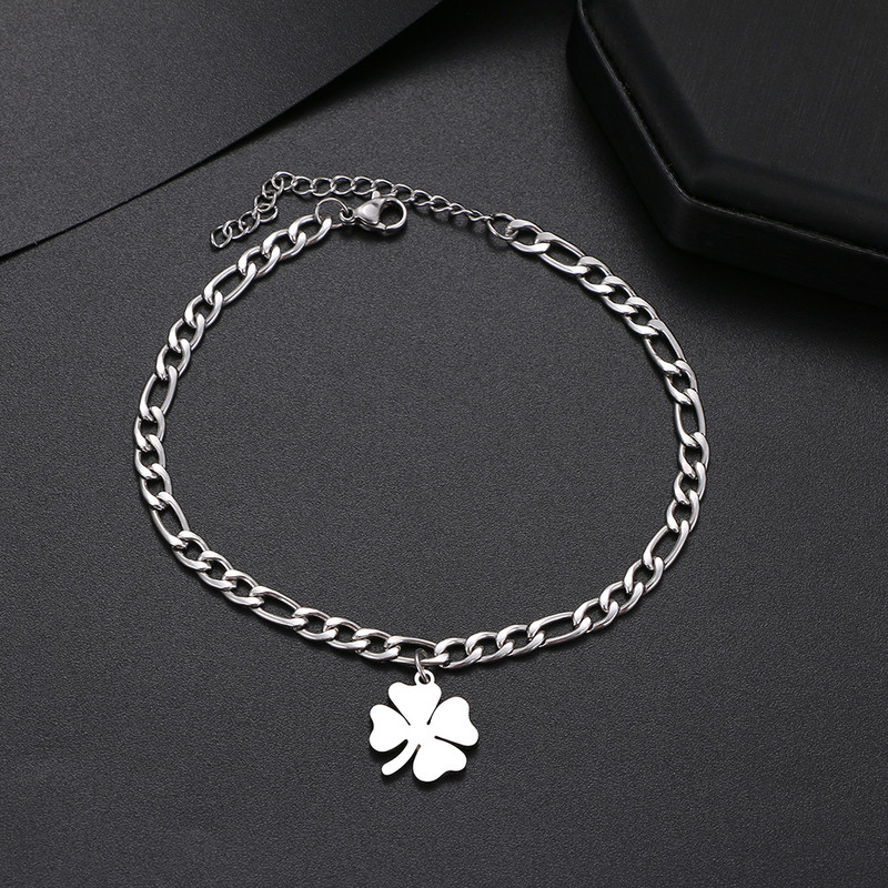 Trifoi din oțel inoxidabil gleznă, accesoriu cu lanț cubanez de modă, gleznă de plajă de vară pentru femei, bijuterii pentru picioare, cadouri pentru picioare de culoare aurie