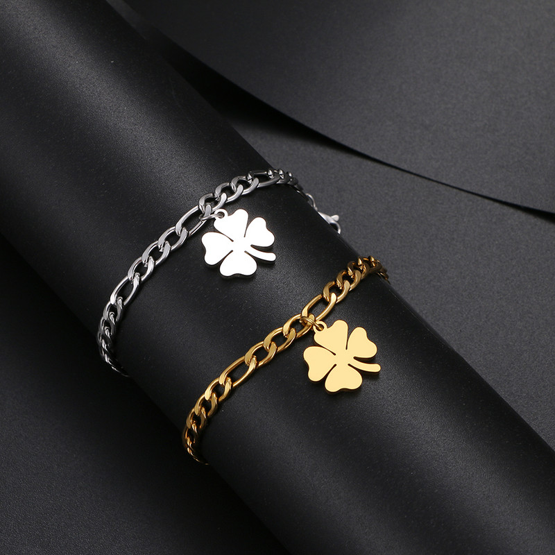 Trifoi din oțel inoxidabil gleznă, accesoriu cu lanț cubanez de modă, gleznă de plajă de vară pentru femei, bijuterii pentru picioare, cadouri pentru picioare de culoare aurie