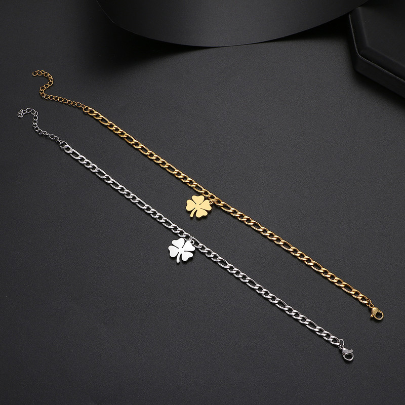 Trifoi din oțel inoxidabil gleznă, accesoriu cu lanț cubanez de modă, gleznă de plajă de vară pentru femei, bijuterii pentru picioare, cadouri pentru picioare de culoare aurie