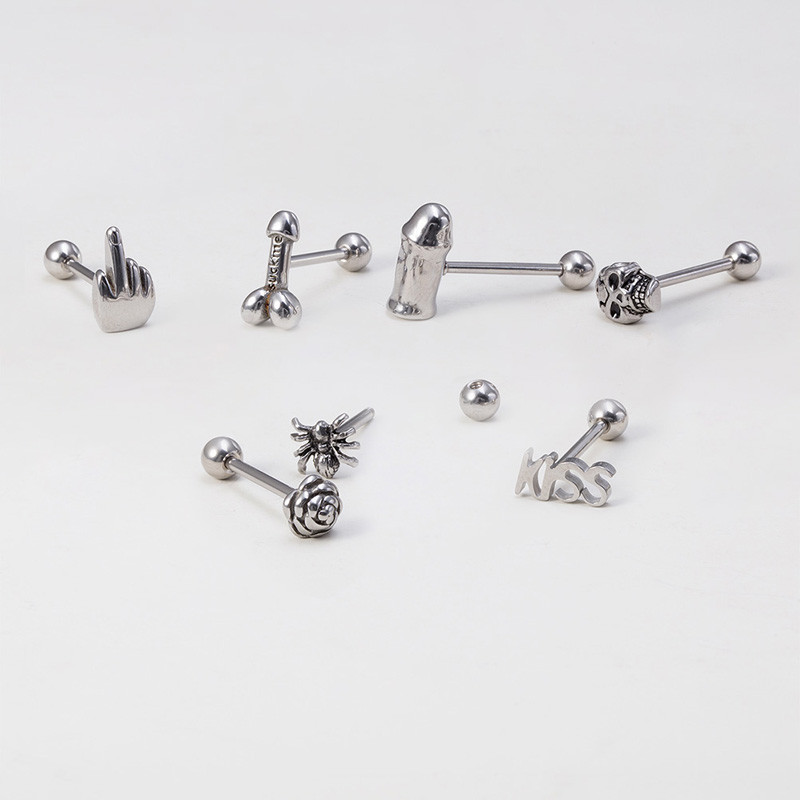1 bucată din oțel inoxidabil Gesture Limbă Inel Piercing Barbell Punk Letter Skull Spider Tongue Stud Bar pentru Bărbați Femei Bijuterii pentru corp 14G