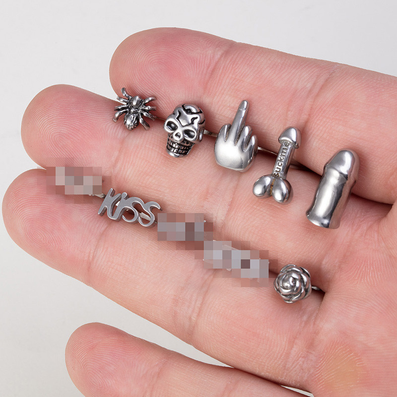 1 bucată din oțel inoxidabil Gesture Limbă Inel Piercing Barbell Punk Letter Skull Spider Tongue Stud Bar pentru Bărbați Femei Bijuterii pentru corp 14G