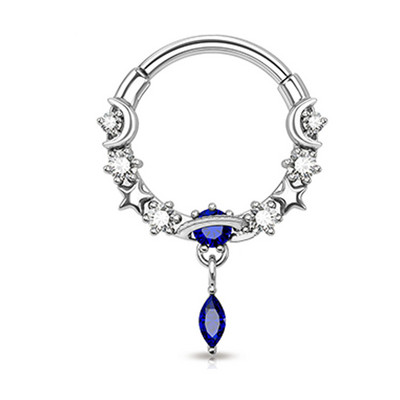 Inele pentru sept 16G Dangle Septum Blue Planet Clear CZ Oțel chirurgical 316L Star Daith Cercel Moon Helix Cercel Piercing pentru nas inel