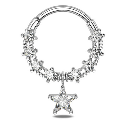 Inele pentru sept 16G Dangle Septum Blue Planet Clear CZ Oțel chirurgical 316L Star Daith Cercel Moon Helix Cercel Piercing pentru nas inel