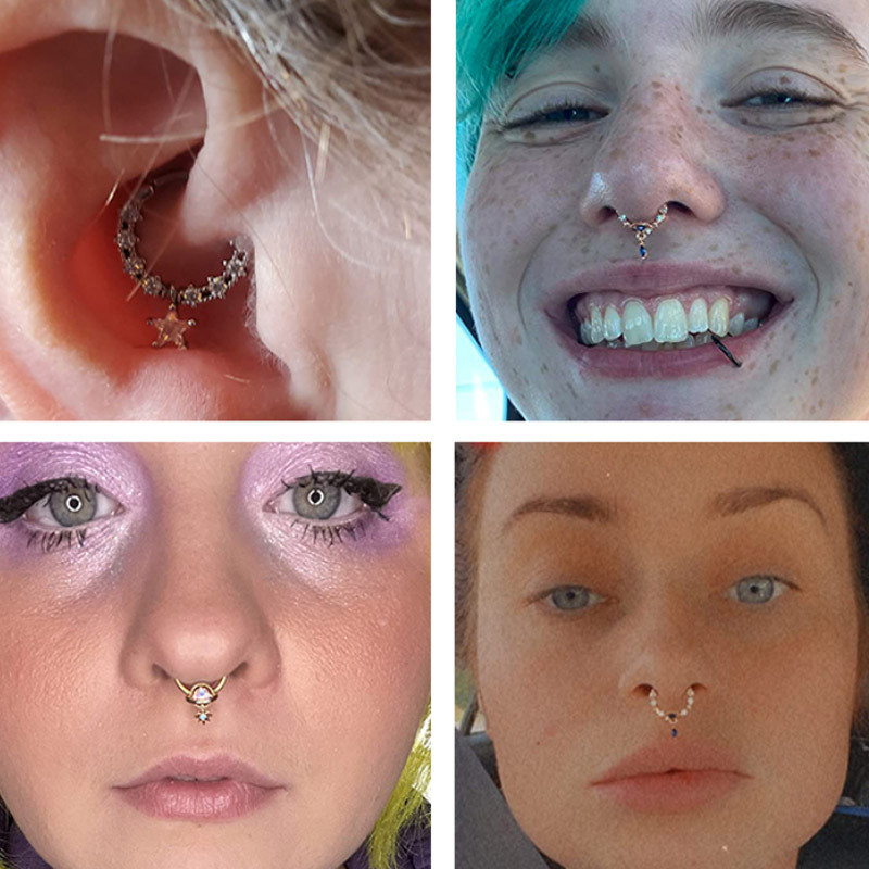 Inele pentru sept 16G Dangle Septum Blue Planet Clear CZ Oțel chirurgical 316L Star Daith Cercel Moon Helix Cercel Piercing pentru nas inel
