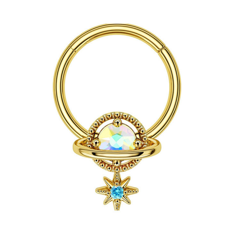 Inele pentru sept 16G Dangle Septum Blue Planet Clear CZ Oțel chirurgical 316L Star Daith Cercel Moon Helix Cercel Piercing pentru nas inel