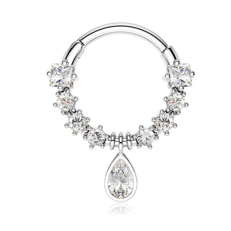 Inele pentru sept 16G Dangle Septum Blue Planet Clear CZ Oțel chirurgical 316L Star Daith Cercel Moon Helix Cercel Piercing pentru nas inel