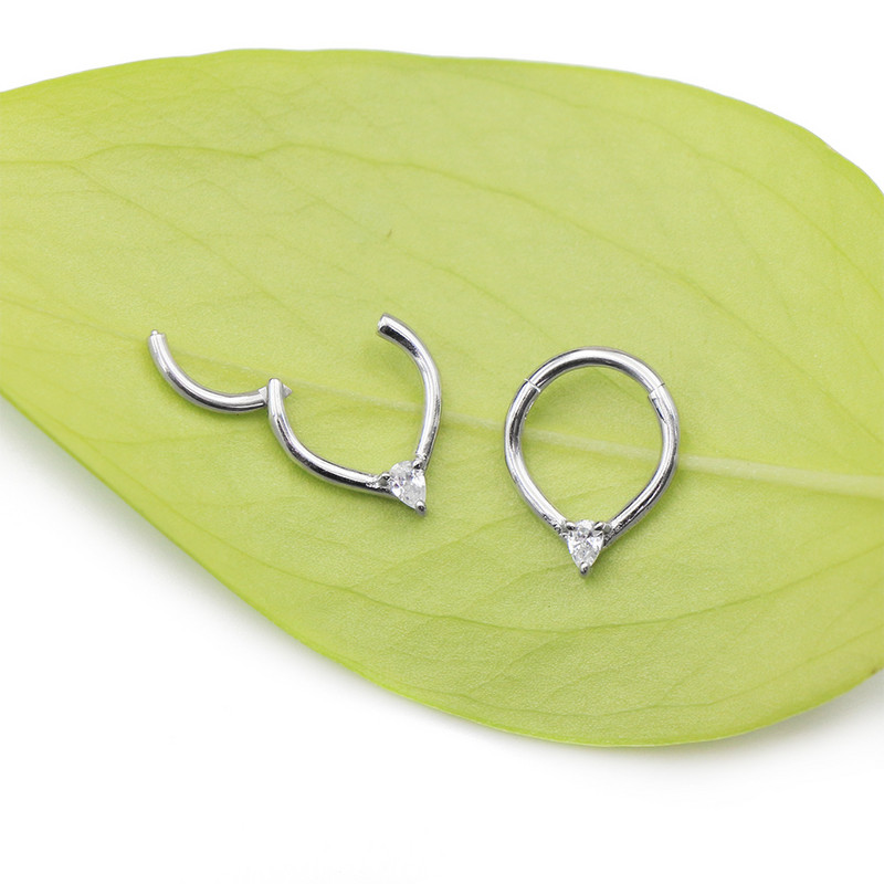 Zirconiu cubic lacrimă Inel pentru nas Septum Clicker Cercei cartilaj Bijuterii Piercing pentru corp Segment din oțel chirurgical 316L