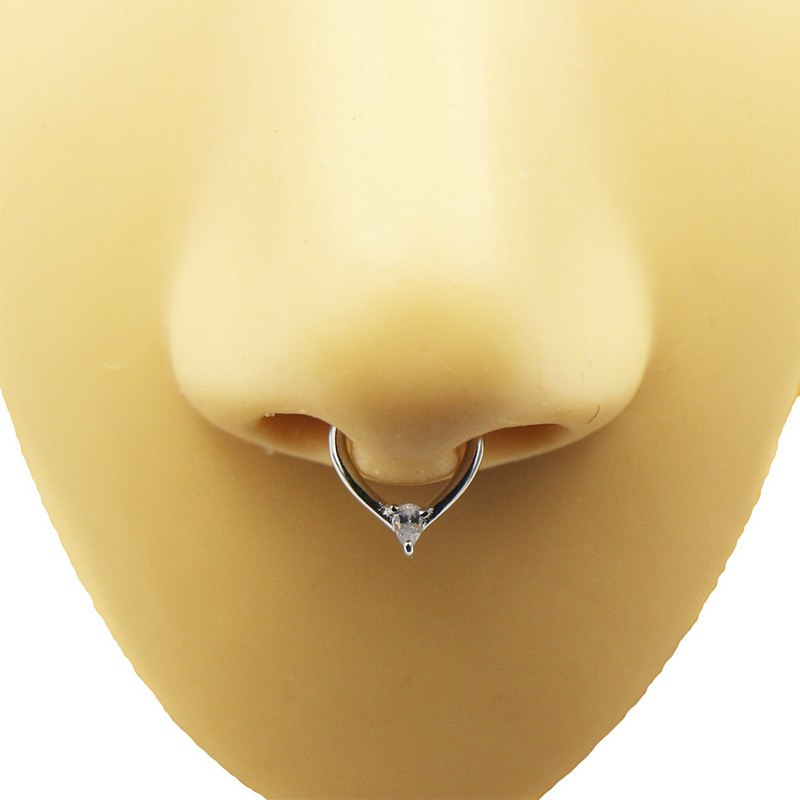 Zirconiu cubic lacrimă Inel pentru nas Septum Clicker Cercei cartilaj Bijuterii Piercing pentru corp Segment din oțel chirurgical 316L