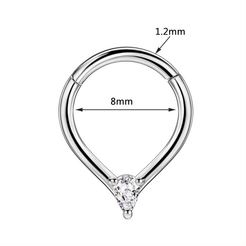 Zirconiu cubic lacrimă Inel pentru nas Septum Clicker Cercei cartilaj Bijuterii Piercing pentru corp Segment din oțel chirurgical 316L