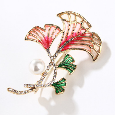 Broșe Ginkgo Biloba pentru femei email 3 culori Broșă cu frunze de plante Bijuterii de modă Cadou Accesorii de îmbrăcăminte rafinate