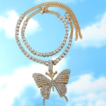 BYNOUCK Big Rhinestone Tennis Anklet Chain for Women Crystal Butterfly Charms Бижута Многослойна гривна за крака луксозни бижута