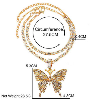 BYNOUCK Big Rhinestone Tennis Anklet Chain for Women Crystal Butterfly Charms Бижута Многослойна гривна за крака луксозни бижута