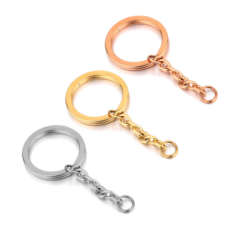 5 bucăți/lot 25mm lustruit întreg oțel inoxidabil breloc breloc inel divizat cu lanț scurt brelocuri femei bărbați bricolaj breloc