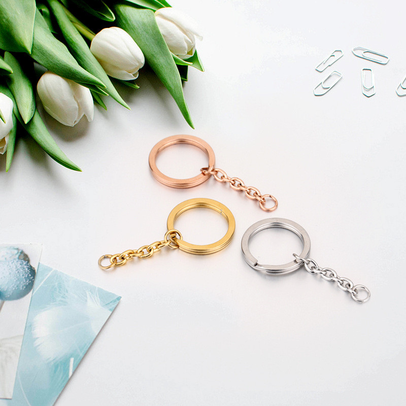 5 bucăți/lot 25mm lustruit întreg oțel inoxidabil breloc breloc inel divizat cu lanț scurt brelocuri femei bărbați bricolaj breloc