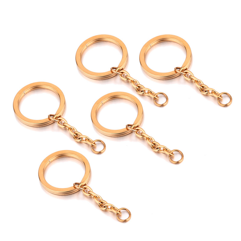 5 bucăți/lot 25mm lustruit întreg oțel inoxidabil breloc breloc inel divizat cu lanț scurt brelocuri femei bărbați bricolaj breloc