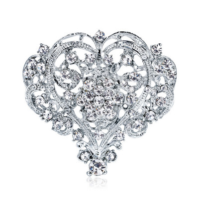Broșe cu inimă cu strasuri clare pentru femei Buchet de petrecere de nuntă Pin dulce de perle Bijuterii de modă vintage Broșă Bijuterii de modă